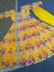 Outstanding Georgette Digital Print Work Yellow Color