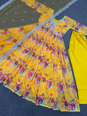 Outstanding Georgette Digital Print Work Yellow Color