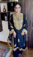 Glimmering  Georgette Sequence Embroidery Work Blue Color Suit