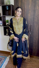 Glimmering  Georgette Sequence Embroidery Work Blue Color Suit