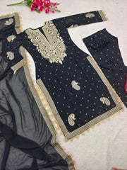 Glimmering  Georgette Sequence Embroidery Work Blue Color Suit