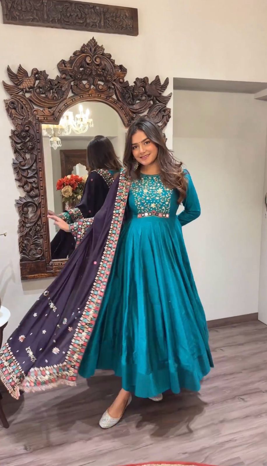 Outstanding  Embroidery Sequins Work Sky Blue Color Gown