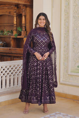 Charming Sequins Embroidered Work Purple Gown