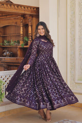 Charming Sequins Embroidered Work Purple Gown