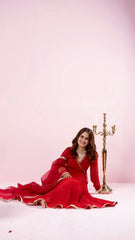 Fantastic Georgette Thread With Sequence Work Red Color Gown