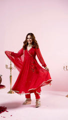 Fantastic Georgette Thread With Sequence Work Red Color Gown