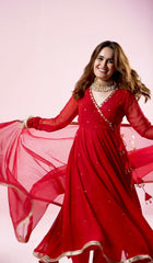 Fantastic Georgette Thread With Sequence Work Red Color Gown