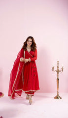 Fantastic Georgette Thread With Sequence Work Red Color Gown