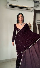 Fantastic Velvet Beautiful Purple Color Saree