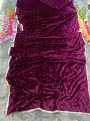 Fantastic Velvet Beautiful Purple Color Saree