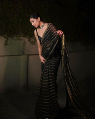 Outstanding  Sequence Embroidery Work Black Saree