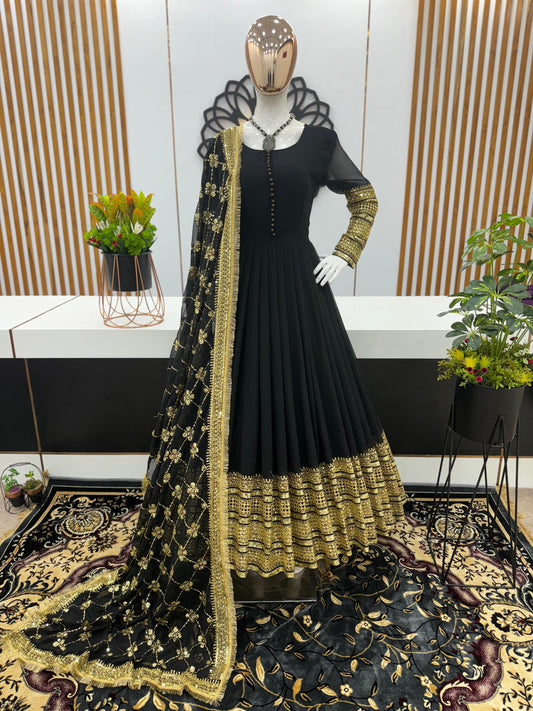 Captivating  Heavy Embroidery Sequence Work Black Color Gown