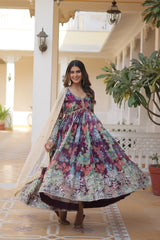 Luxuriant Digital Print Musty Color Gown