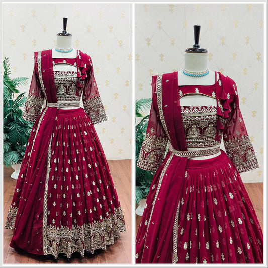 Traditional Wear  Embroidery Work Red Color Lehenga Choli