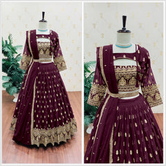 Traditional Wear  Embroidery Work Wine Color Lehenga Choli