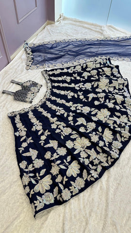 Gorgeous Blue Color Sequins Dori Work Lehenga Choli