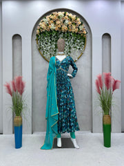 Captivating Handwork with  and Digital print Blue Color Anarkali Suit