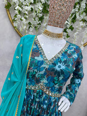 Captivating Handwork with  and Digital print Blue Color Anarkali Suit