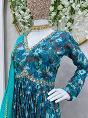Captivating Handwork with  and Digital print Blue Color Anarkali Suit