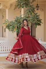 Outstanding  Sequins Embroidered Multi-Sequins work Maroon Color Gown