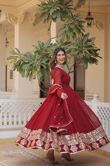 Outstanding  Sequins Embroidered Multi-Sequins work Maroon Color Gown