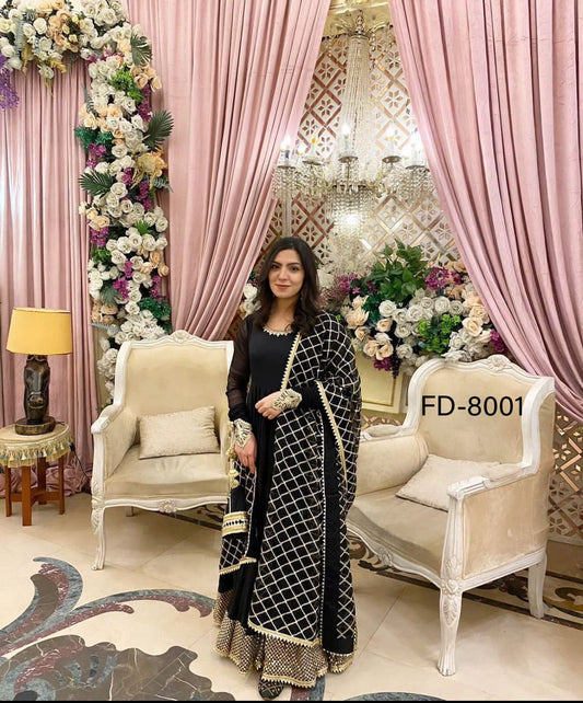 Captivating  Black Color Sequence Embroidery Work Gown