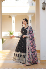 Outstanding  Embroidery Zari Sequins-work Black Color Gown