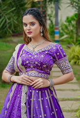 Charming  Embroidery Sequence +Zari  Work Purple Color Lehenga Choli