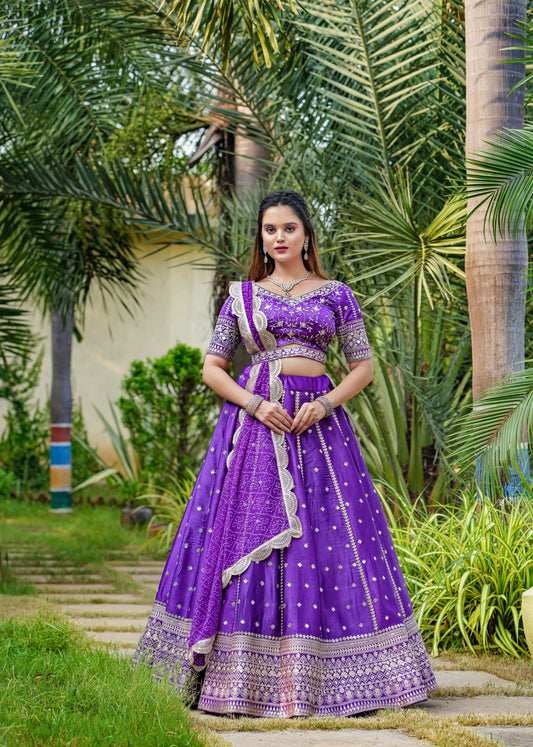 Charming  Embroidery Sequence +Zari  Work Purple Color Lehenga Choli