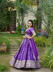 Charming  Embroidery Sequence +Zari  Work Purple Color Lehenga Choli