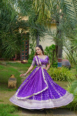 Charming  Embroidery Sequence +Zari  Work Purple Color Lehenga Choli