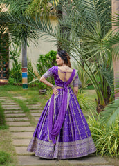 Charming  Embroidery Sequence +Zari  Work Purple Color Couple Combo