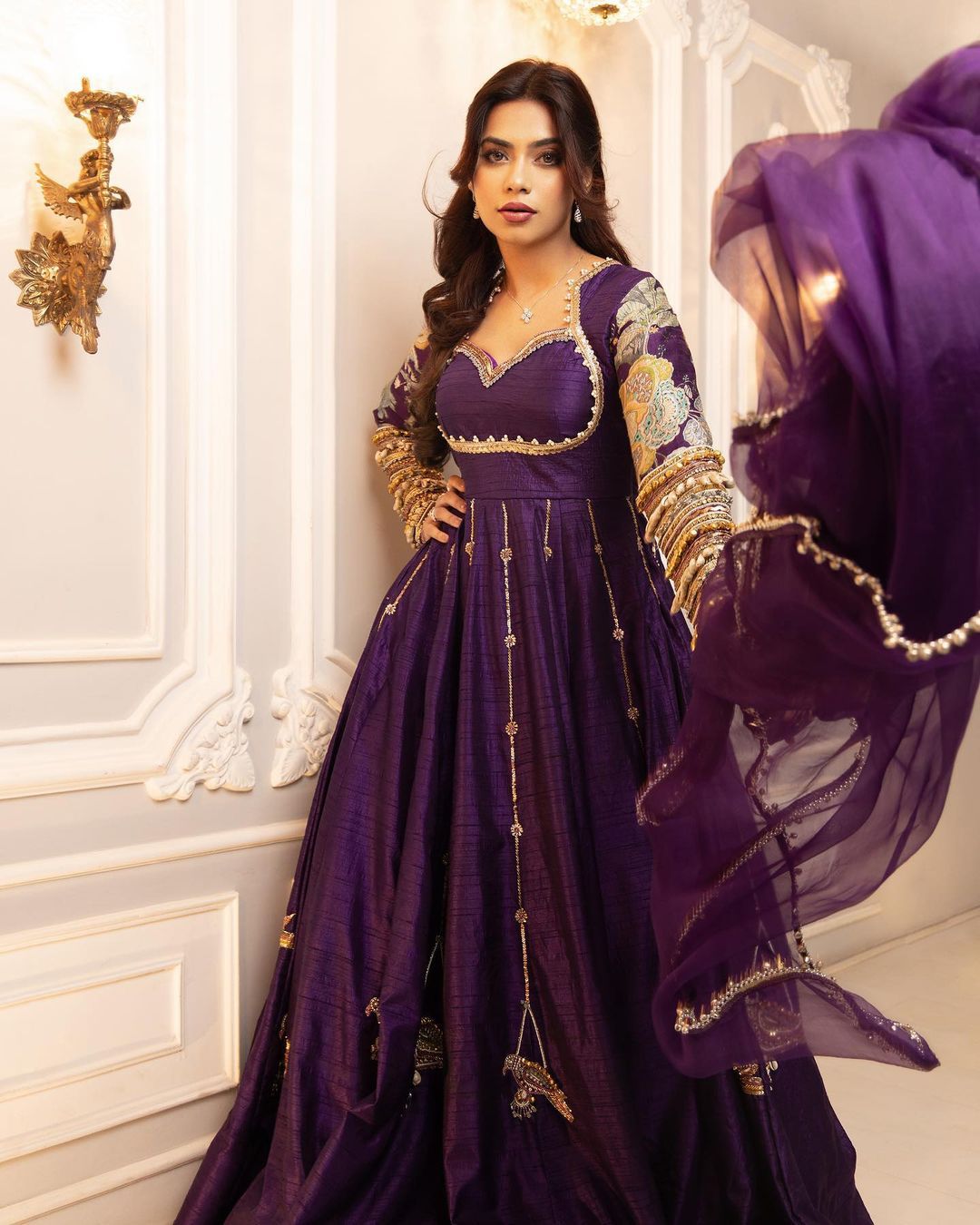 Wonderful Embroidery Zari Blue Color Long Gown