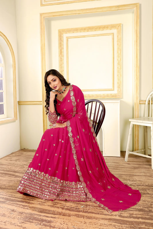 Imposing  Embroidery Sequence Work Pink Color Gown