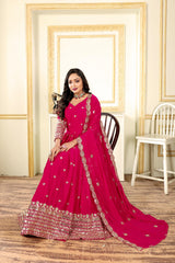 Imposing  Embroidery Sequence Work Pink Color Gown