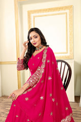 Imposing  Embroidery Sequence Work Pink Color Gown