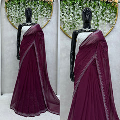 Luxuriant Hot Fix Work Maroon Color Saree