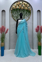 Luxuriant Hot Fix Work Sky Blue Color Saree