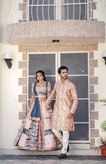 Blissful  Embroidery Sequence Peach With Rama Couple Combo