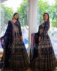 Presenting  Embroidery Sequence Work Blue Color Long Gown