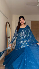 Wonderful Thread With Sequence Blue Color Lehenga Saree