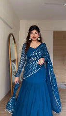 Wonderful Thread With Sequence Blue Color Lehenga Saree