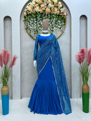 Wonderful Thread With Sequence Blue Color Lehenga Saree