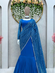 Wonderful Thread With Sequence Blue Color Lehenga Saree