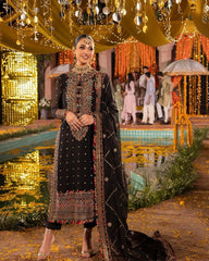 Mesmerizing  Embroidery Work With Latkan Work Black Color Anarkali Suit