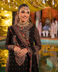 Mesmerizing  Embroidery Work With Latkan Work Black Color Anarkali Suit