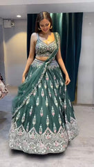 Wonderful  Chine Stitch Work Green Color Lehenga Choli