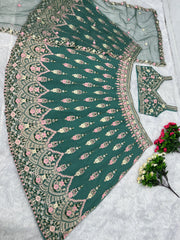 Wonderful  Chine Stitch Work Green Color Lehenga Choli