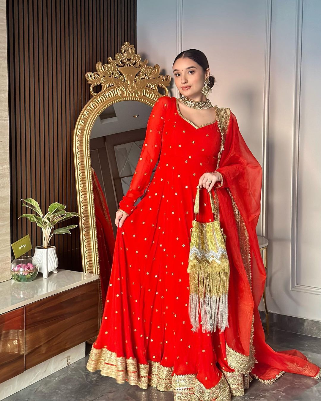 Captivating Thread With Sequence Red Color Long Gown