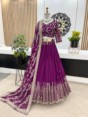 Captivating  Purple Color Heavy Embroidery Sequence Work Lehengha Choli